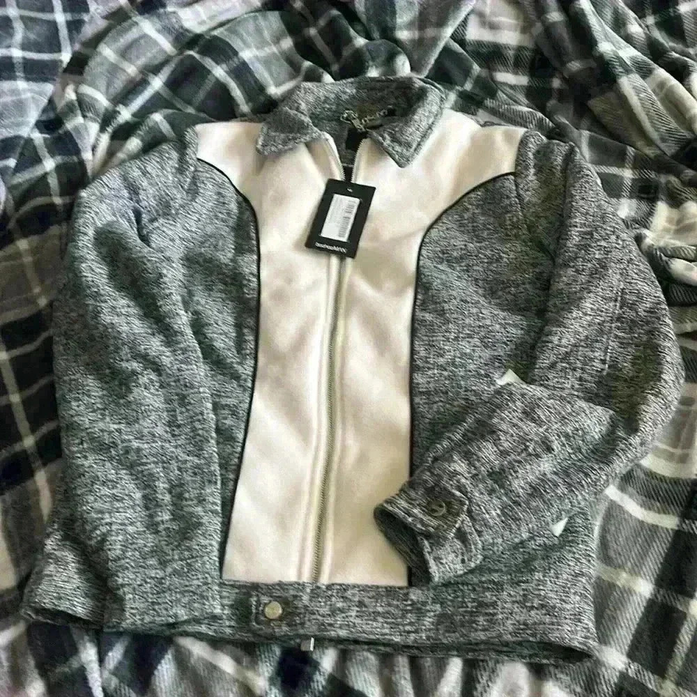 Boohoo man check western panel jacket grey sz small nwt - Picture 7 of 9